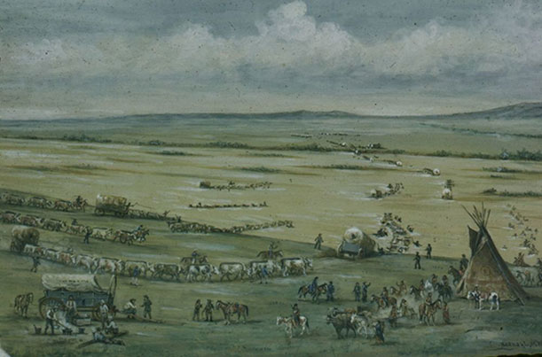 Wagon Train Crossing the Plains